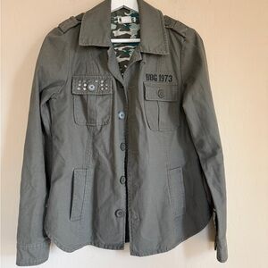 Billabong Y2K Utility Military Gorpcore Jacket Patch Studded Army Green Medium